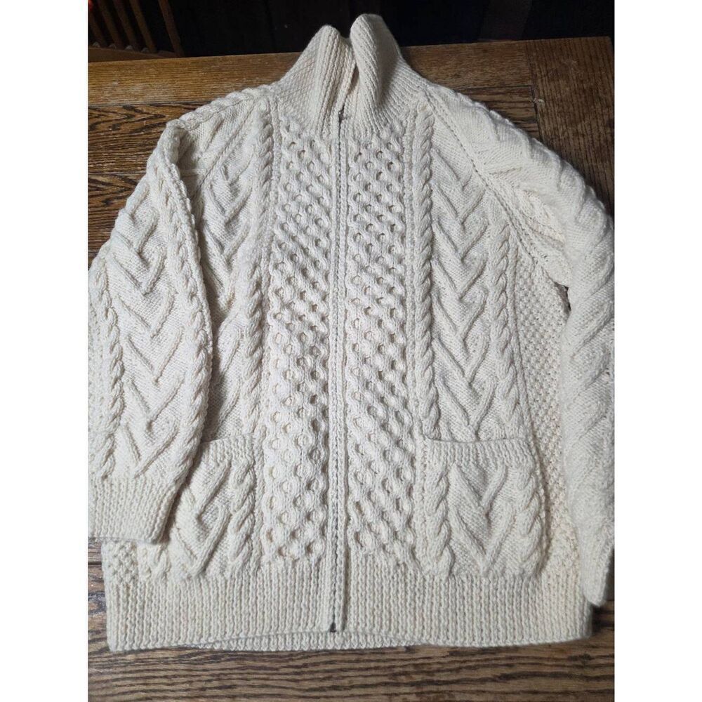 Vintage Athena Designs Women’s Knit Cardigan Irish Wool Fisherman Handmade